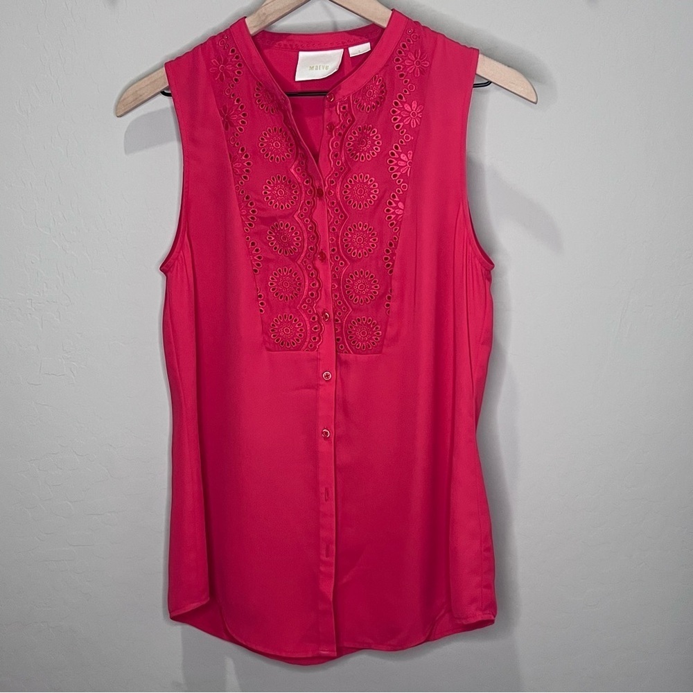 Anthropologie Maeve Top Blouse Marguerite Blouse Red Sleeveless Tank Tomato Lace - Picture 2 of 10